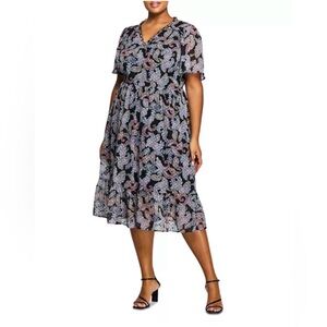 Estelle Maya Paisley Midi Dress with Flutter Sleeves Size 2X/18W
